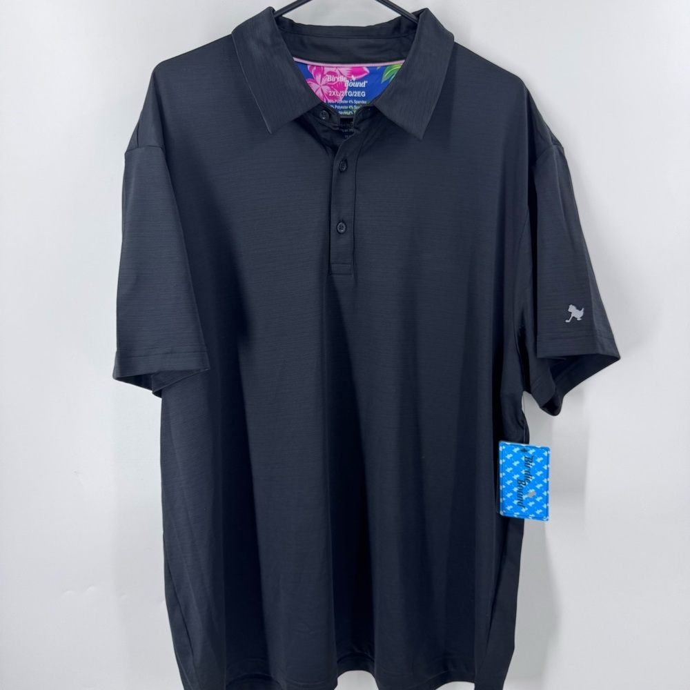 NWT Birdies Bound Black Polo‎ Shirt Classic Short-Sleeve